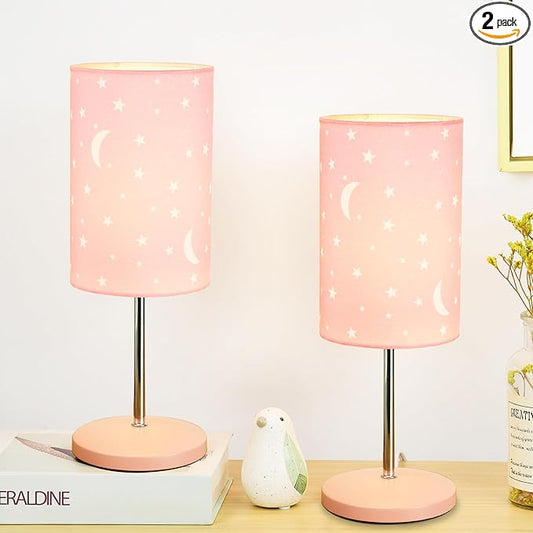 Lampwell Alee Small Modern Pink Moon Table Lamp Set of 2,4.33H12.21IN,Bulb Excluded