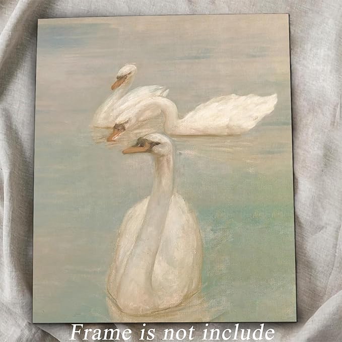 uniro Vintage Swan Wall Art Prints, ClassicalWhite Swan Canvas Oil Painting Poster for Nursery Room Decor, Pastel Watercolor Farmhouse Wall Decor Vintage Animal Art Pictures for Bedroom Gallery Office Bathroom, Nursery Wall Decor( 8" x 10"-UNFRAMED)
