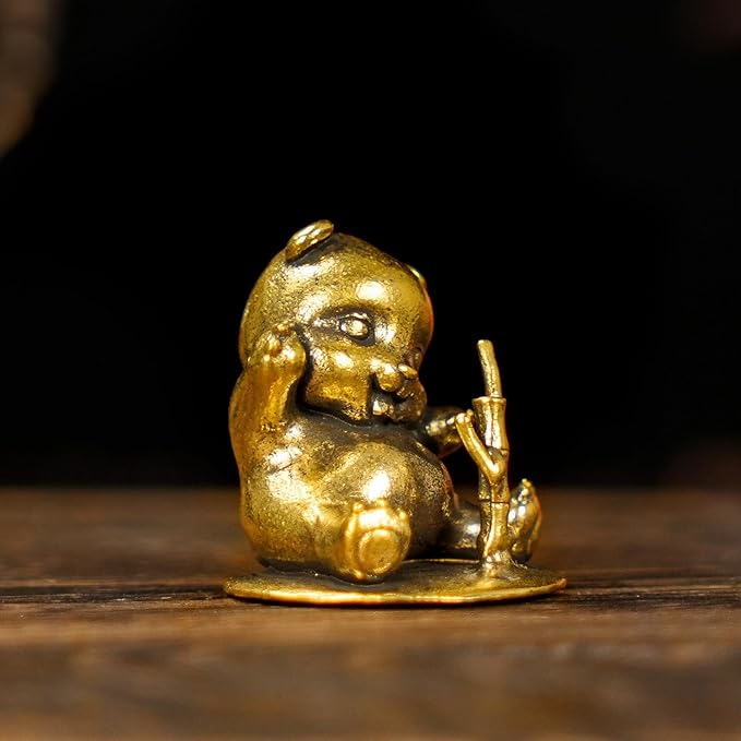 Retro Handcrafted Cute Panda Ornament - 100% Solid Brass Decor | Adorable Panda Sculpture Eating Bamboo | Vintage Style Collectible Art Piece for Home Unique Gift for Panda Lovers & Nature Enthusiasts