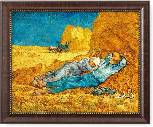 DECORARTS - Noon: Rest from Work - Vincent Van Gogh Giclee Prints w/Antique Brown Frame for Wall Decor. Picture Size: 20x16, Total Size w/Frame: 23x19