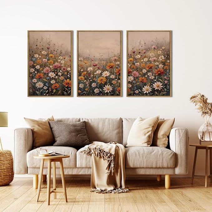 IARTTOP Framed Floral Canvas Wall Art Large 16x24 Inch Colorful Wildflower Art Prints Retro Botanical Landscape Wall Decor for Living Room Bedroom Office