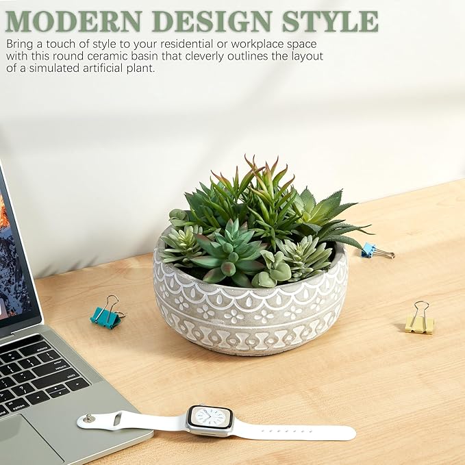 Artificial Succulent Plants Faux Potted Indoor with Ceramic Pot - Fake Plants for Bedroom, Bathroom, Home Office, Coffee Table Decor - Desk & Room Aesthetics