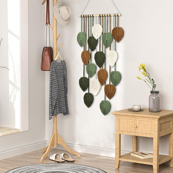 KHOYIME Vertical Macrame Wall Hanging Boho Home Decor, Long Narrow Chic Wall Art Bohemian Woven Leaves Tapestry Vintage Decorations for Front Door Indoor Entrance Living Room Bedroom 16.5"W x 37.5"L