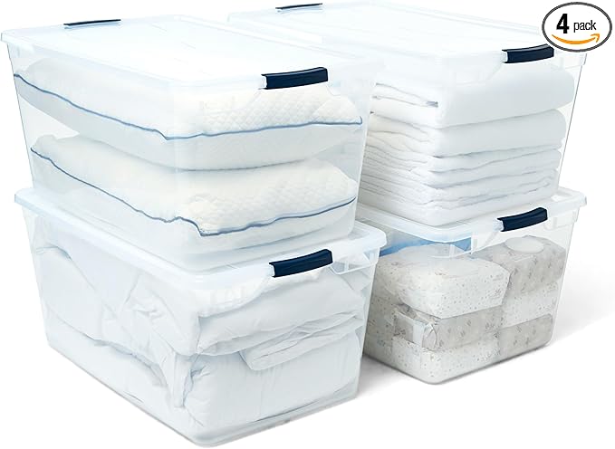 Rubbermaid Cleverstore 95 Qt Clear Storage Bins with Lids, 4-Pack, Stackable, BPA-Free, Made in USA
