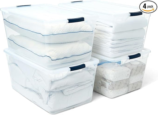 Rubbermaid Cleverstore 95 Qt Clear Storage Bins with Lids, 4-Pack, Stackable, BPA-Free, Made in USA