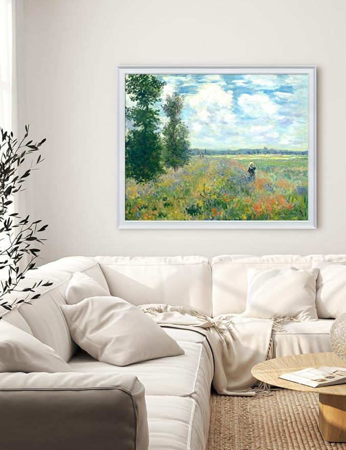 DECORARTS - Claude Monet Poppy Fields Near Argenteuil, Large Framed Wall Art, Canvas Size 35x28, Outer Dimensions Larger With Customizable Solid Wood Frames, Giclee Canvas Print, Made in USA