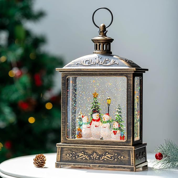 Christmas Snow Globe Swirling Glittering Snowman Choir with Music & Timer, USB Lined/Battery Operated Lighted Water Lantern for Christmas Festival Decoration Gifts