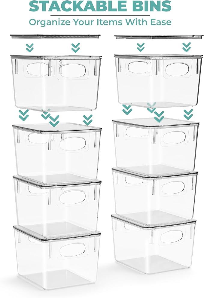 Sorbus Medium Clear Plastic Storage Bins with Lids, Clear Stackable Storage Bins, Laundry Room Organizer Bins, Office, Classroom, Playroom, Bathroom, Laundry Room Organization and Storage (8 Pack)