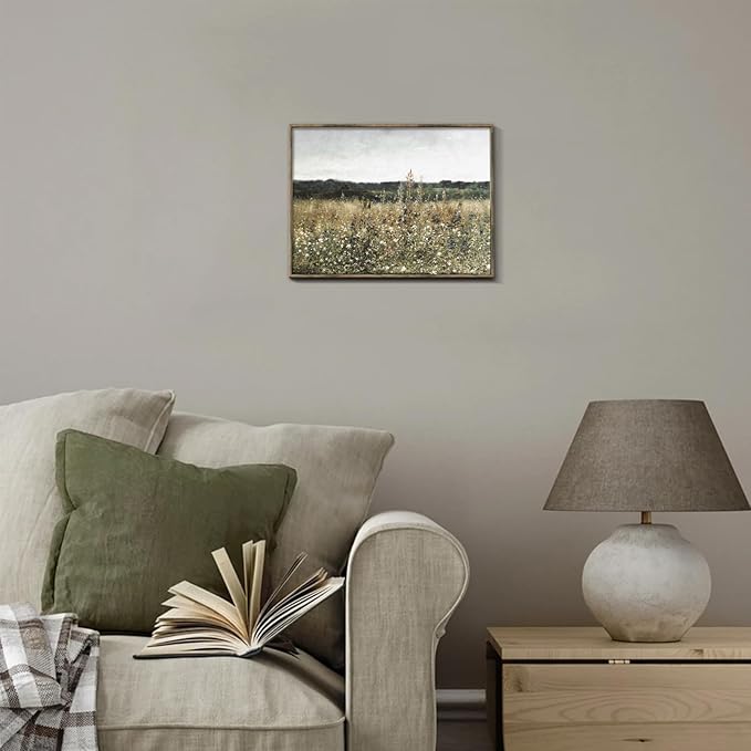 RETRART Vintage Wall Art, Wildflower Field Landscape Oil Painting - Vintage Farm House Decor for Rustic Aesthetic - 8" x 10" Unframed Canvas Prints for Bedroom Living Room Bathroom Wall Decor