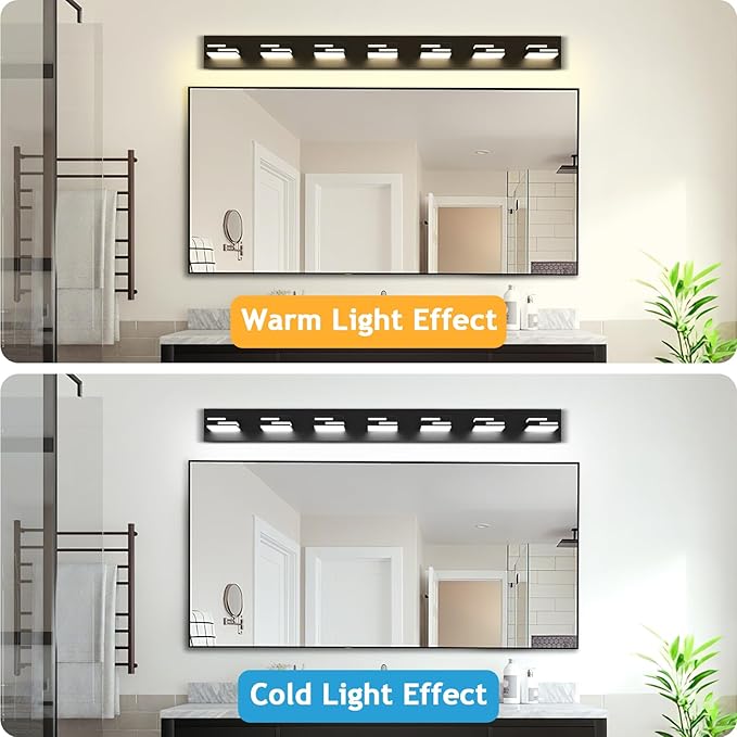 LED Modern Bathroom Vanity Light Fixtures 7-Light 5CCT Dimmable Matte Black Vanity Lights for Bathroom Lighting Fixtures Over Mirror, with 350° Rotatable Acrylic Heads, 48-inch