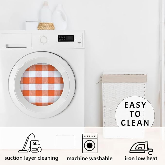 SEEKSEE Cotton Buffalo Plaid Rug 4'x6' Orange and White Checked Rug Washable Doormats Indoor Outdoor Rugs for Layered Front Door Mats, Porch, Kitchen, Farmhouse, Entryway