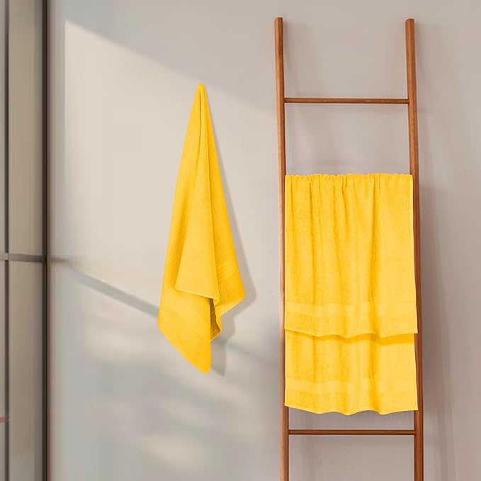 GLAMBURG Premium Cotton 4 Pack Bath Towel Set - 100% Pure Cotton - 4 Bath Towels 27x54 - Ideal for Everyday use - Ultra Soft & Highly Absorbent - Mustard Yellow