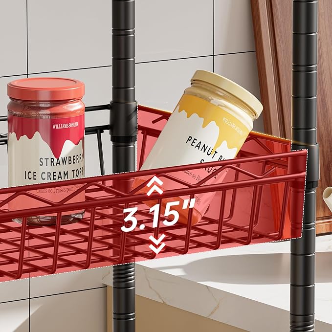 SINGAYE 6 Tier Basket Shelf Wire Shelving Unit Adjustable Storage Shelves Big Basket Rack for Garage Kitchen Office Pantry Corner 17" Dx12 Wx63 H Black