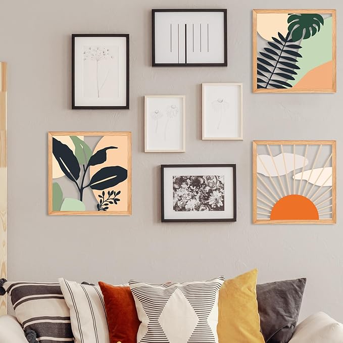 ESTART 3 Pcs Boho Wooden Wall Art Decor Bohemian Wall Hanging Sculpture Farmhouse Geometric Aesthetic Artwork, Mid Century Modern Design for Bedroom Living Room Office, 51.2 x 15.7 inch