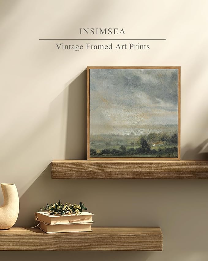 InSimSea Square Framed Canvas Wall Art, Landscape Room Decor Scenery Sky Grassland Canvas Oil Painting Home Decor, Wall Art Prints Decor for Living Room, Bedroom, Bedroom, Office 12"x12"