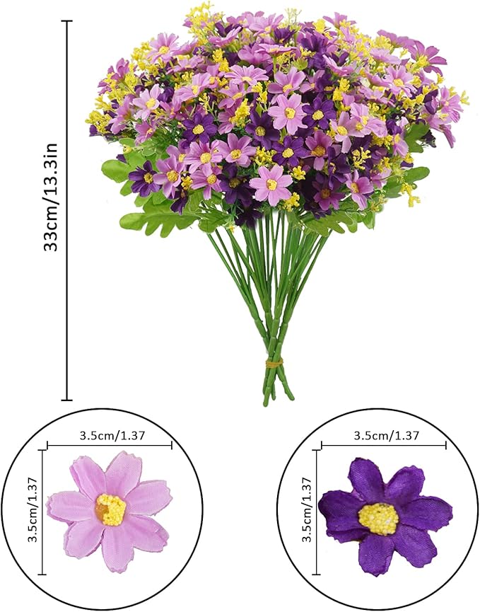 Uieke 6PCS Artificial Flowers for Outdoors UV Resistant, Fake Daisy Mums Flowers No Fade Greenery Shrubs Faux Purple Flowers for Outside Home Wedding Garden Spring Summer Décor