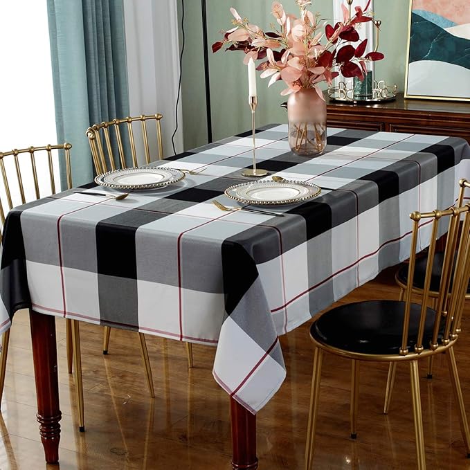 Rectangle Tablecloth Plaid Style Polyester Table Cloth(Rectangle/Oblong, 52" x 70" (4-6 Seats),Grey)