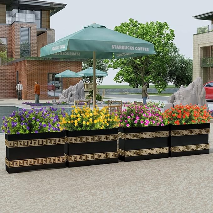 RECUTMS Artificial Flowers Outdoor UV Resistant Fake Plants Indoor Outside Hanging Planter, 12 Bundles Outdoor Fake Flowers UV Resistant Faux Plastic Plants Garden Porch Window Box Décor（Fuchsia）