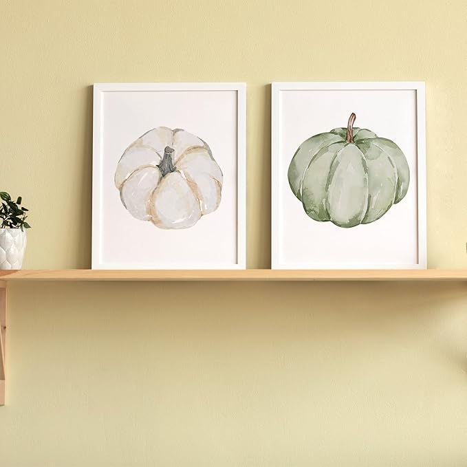 JXREQ 4Pcs Pumpkin Fall Wall Art Decorations for Home, Fall Pumpkins Decor, Autumn Wall Decor for Kitchen Bathroom Bedroom Living Room Office, 8x10 Inch Unframed