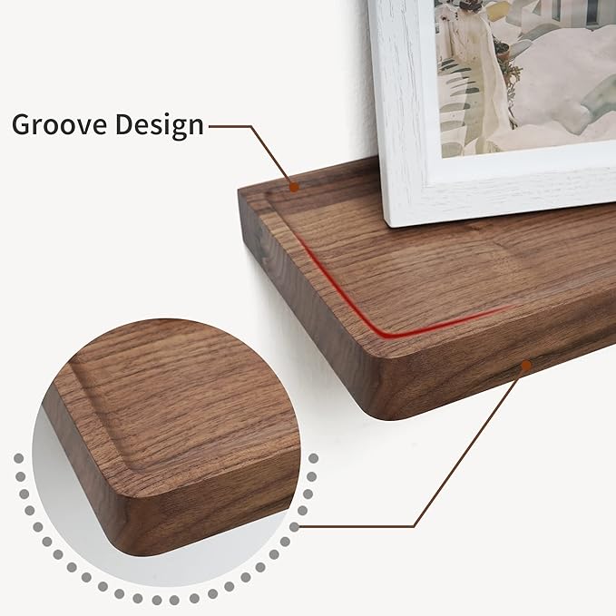 Axeman Walnut Floating Shelves for Wall 36 Inch - 36W x 6D Solid Walnut Wood Shelves Set of 2 - Natural Wooden Shelves for Room Wall Decor