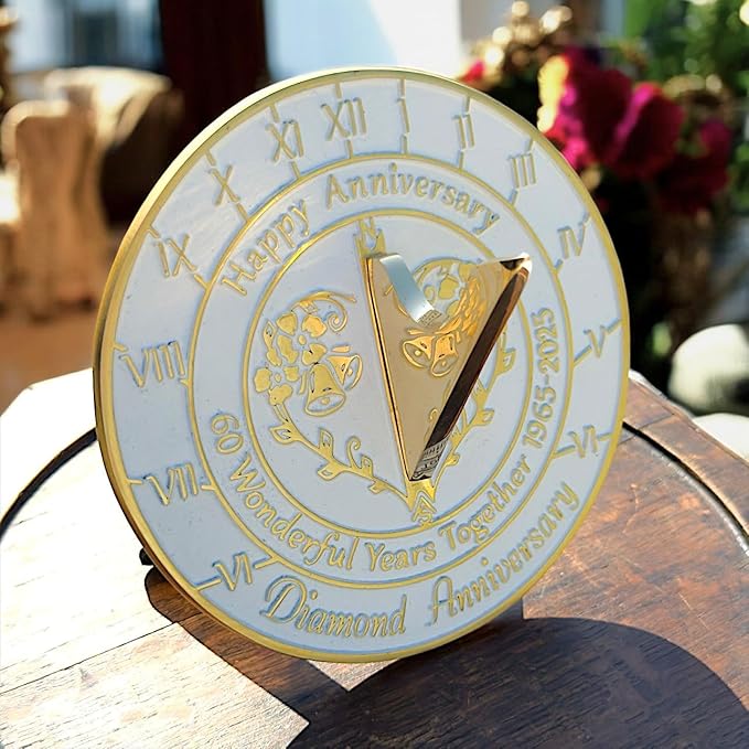 Anniversary Sundial Gift for 60th Diamond Wedding Anniversary in 2025 - Recycled Metal Home Decor Or Garden Present Idea - Handmade in UK for Him, Her Parents Or Couples 60 Year Celebration