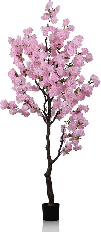 Artificial Pink Cherry Blossom Tree 7ft(83in) Tall Fake Silk Leaves Indoor Decor Handmade Lifelike Sakura Tree for Wedding Realistic Cherry Plant in Pot for Home Living Room,Office,Outdoor Decor