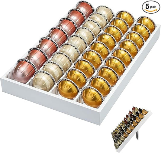 Bamboo Coffee Pod Storage Holder for Drawer Coffee Pods Organizer for Counter, Compatible with Capsules for Kitchen Coffee Station (White)