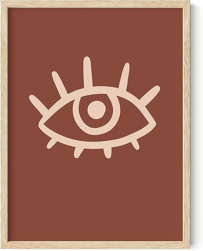 HAUS AND HUES Boho Posters Mid Century Modern Wall Decor - Abstract Art Prints Midcentury Modern Decor, Boho Wall Decor Minimalist Wall Art, Dark Clay Eye Lashes (Beige Framed, 12x16)