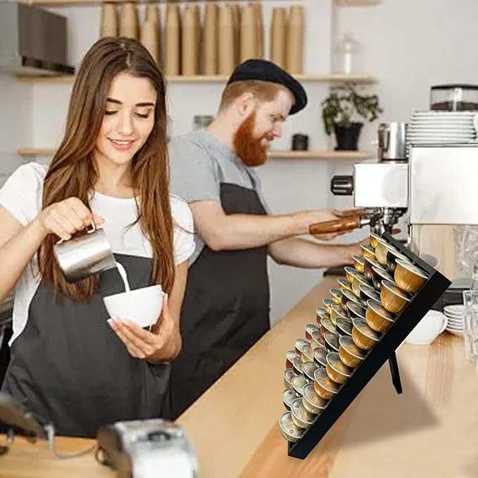 Bamboo Coffee Pod Storage Holder for Drawer Coffee Pods Organizer for Counter, Compatible with Capsules for Kitchen Coffee Station (Black)