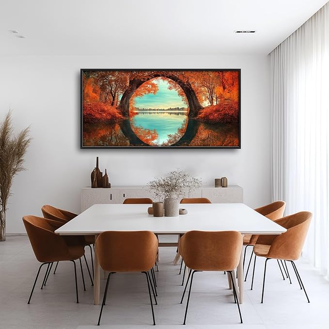 Olivine Autumn Wall Art, Tree Pictures Wall Decor, Autumn Forest Painting, Nature Landscape Canvas Prints, Framed Artwork for Bathroom Bedroom Living Room Office Home Decoration 60"x30"