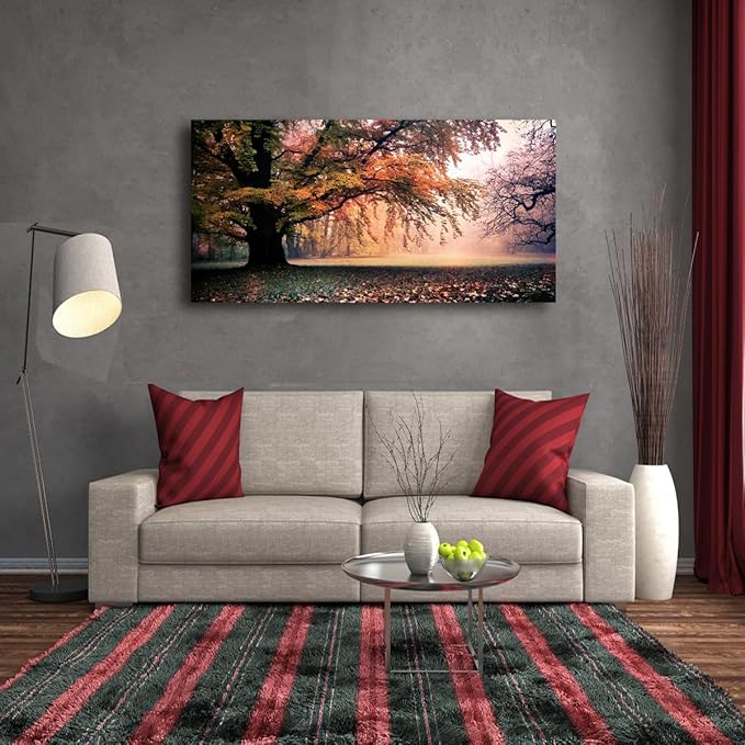 Tree of Life Wall Art Canvas Prints Natural Landscape Picture Home Decor Colorful Forest Paintings for Living Room Bedroom Bathroom Kitchen Decorations 28x57 Wooden Framed Artwork Easy Hanging