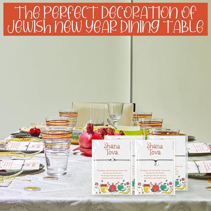 Rosh Hashanah Decorations 4 Styles Bracelets Shana Tova Jewish New Year Party Favor Bracelet Adjustable Strings Shana Tova Cards Jewish Holiday High Holy Day Favors Supplies