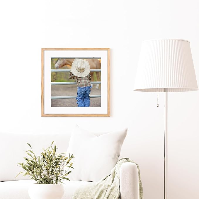 16x16 Picture Frames, Solid Oak Wood Photo Frame 16 by 16, Rustic Wooden Square Picture Frame with Tempered Real Glass, 16 x 16 Square Frame Matted to 12 x 12, Natural Color, Set of 2