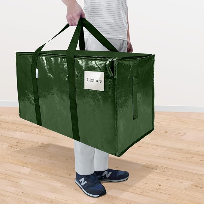 TICONN 8 Pack Extra Large Moving Bags with Zippers & Carrying Handles, Heavy-Duty Storage Tote Moving Boxes for Space Saving (8 Pack, Olive)
