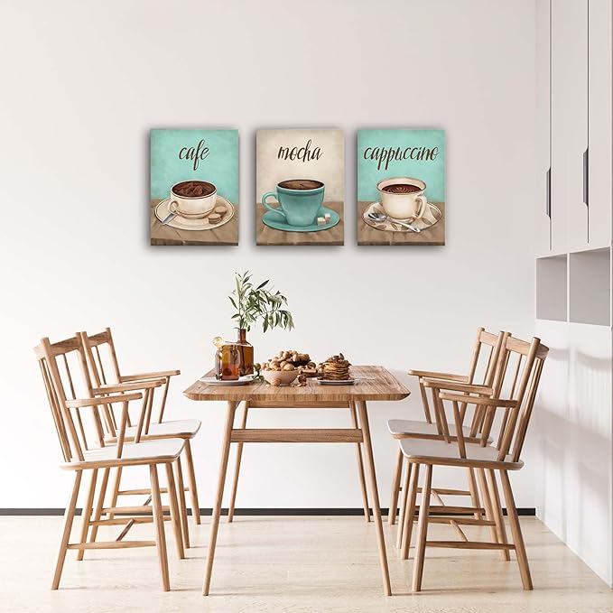 iHAPPYWALL 3 Pieces Coffee Kitchen Decor Wall Art Abstract Cafe Mocha Cappuccino Food Painting Picture for Restaurant Dining Room Cafe Bar Ready to Hang 12x16inchx3pcs