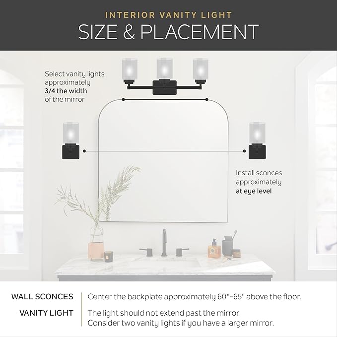 Kichler 24" 3-Light Vanity Bath Light in Brushed Nickel, Modern Bathroom Light with Clear Satin Etched Glass, (24" W x 8" H), 5337NIS