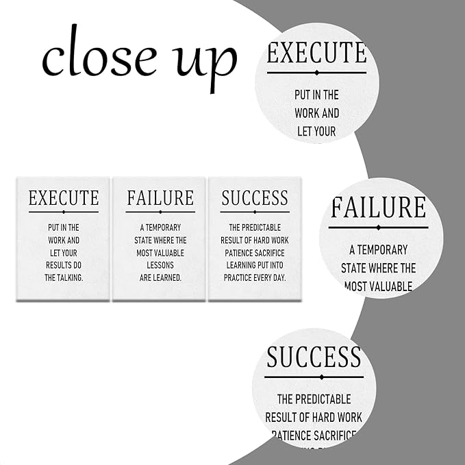 Inspirational Canvas Wall Art 3 Pieces Posters Print Execute Failure Success Motivational Entrepreneur Quotes Picture Painting for Modern Home Bedroom Office Artwork Ready to Hang [36''W x 16''H]