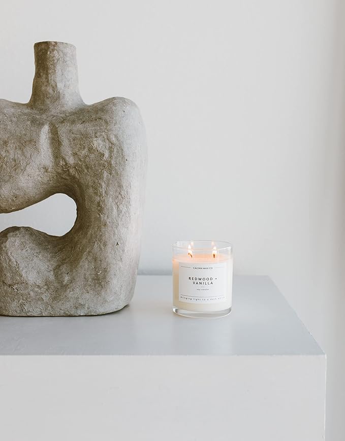 Calyan Wax Co. 2 Wick Candle, Redwood + Vanilla Scented Candle, 37 Hour Burn Time, Aromatherapy Soy Candles, Non Toxic & Vegan Soy Wax, Glass Tumbler Scented Candles, 8.8oz