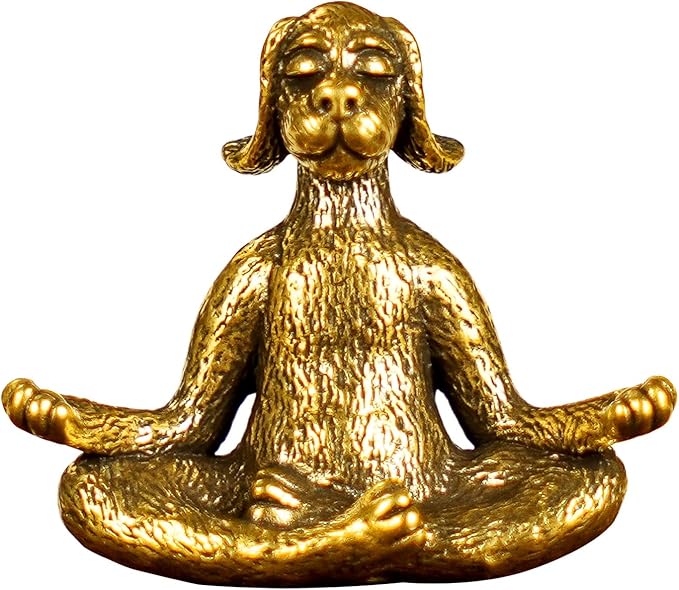 CHOVY Retro Meditating Dog Sculpture-Seated in Zen Pose Handcrafted 100% Solid Brass-Unique Home Decor Desk Ornament Collectible Art Piece Office Desk Accessory Scene Accent Artistic Decoration