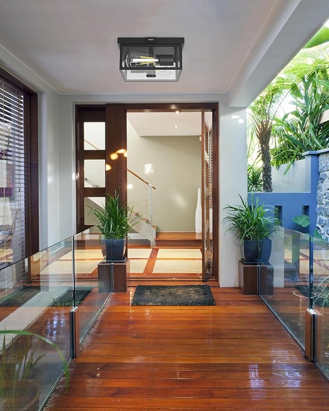 Outdoor Ceiling Light with Motion Sensor, Flush Mount Porch Light, Exterior Light Fixture with Clear Glass, Dusk to Dawn 2-Light Fixture for Patio,Porch (10.5in 2Pack)