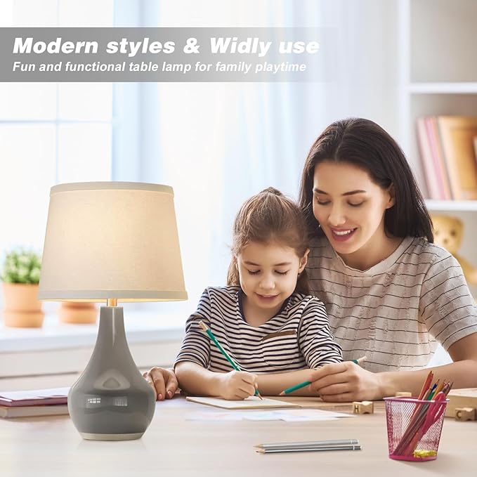 Seealle Modern Ceramic Table Lamps for Night Stands - Bedside Lamps Set of 2 for Nightstand, 19.4" Grey Bedroom Lamp for Living Room Cute Desk End Table Office Guest Room Dresser Rocker Swtich