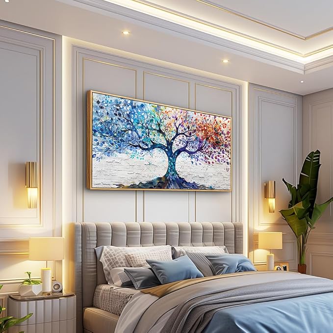 ERQINHUA Large Canvas Wall Decor Art For Bedroom Wall Art For Living Room Wood Framed Modern Restaurant Office Colorful Wall Painting Tree Abstract Pictures Canvas Prints Home Decorations 30x60 In