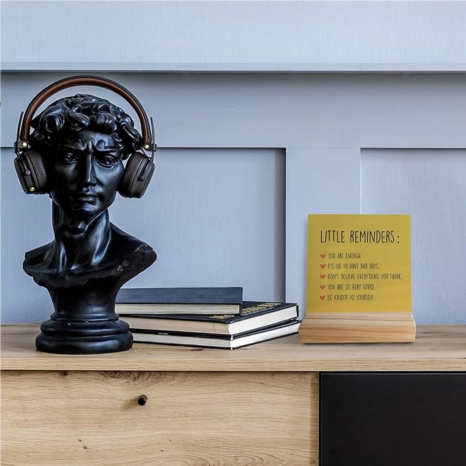 Inspirational Wooden Sign - Mental Health for College Girls, Self Love, Little Reminders Office Decor, Back to School Gift for College Students (Yellow)