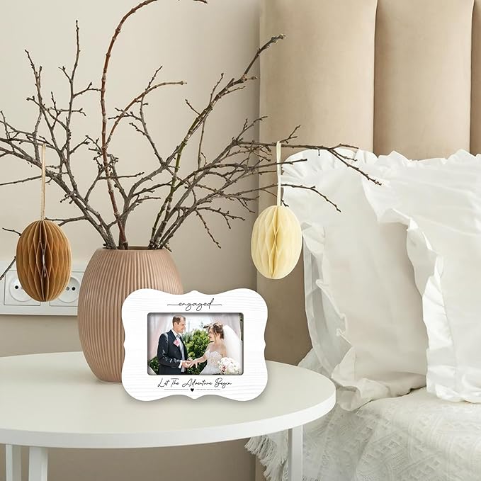 2025 Wedding Photo Frames - Engaged Let The Adventure Begin - For 4 x 6 Horizontal Photo, Minimalist Couple Frames with support, Wedding Gifts For Newlyweds, Newly Married Home Decoration - A05