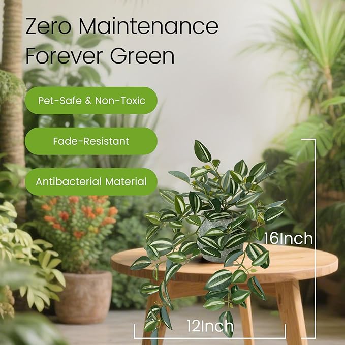 Artificial Potted Plants Indoor - Small Fake Hanging Plants for Bathroom, Home, Office Desk Decor - Low Maintenance UV Resistant Greenery for Shelf, Indoor & Outdoor Use - Realistic Faux Plants