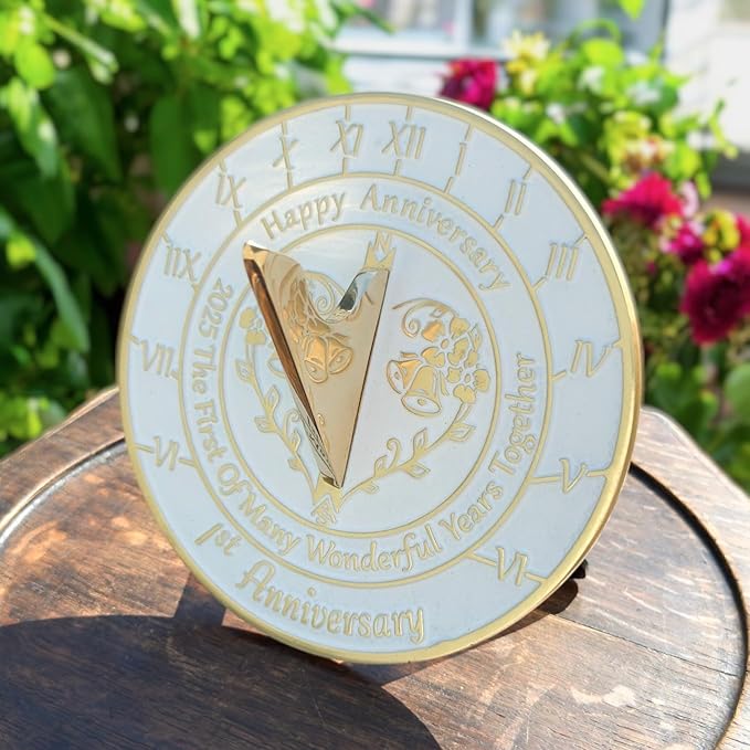Anniversary Sundial Gift for A 1st Wedding Anniversary in 2025 - Recycled Metal Home Decor Or Garden Present Idea - Handmade in UK for Him, Her Parents Or Couples 1 Year Celebration