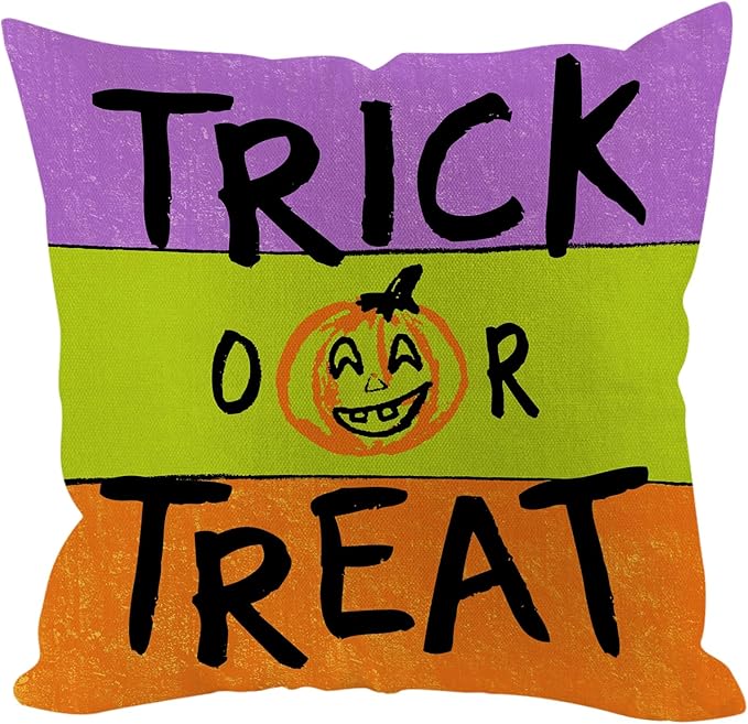 Halloween Pillow Covers 20x20 inch Set of 4, Linen Outdoor Farmhouse Cute Ghost Vintage Skull Trick or Treat Party Supplies Decorations for Sofa Couch