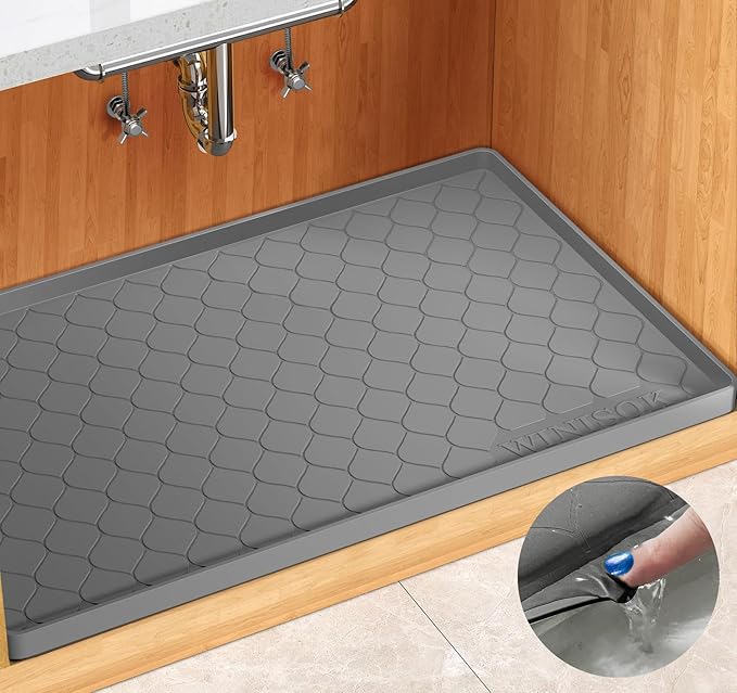 Silicone Under Sink Mat 37" x 22", kitchen Essentials and Gadgets, Shelf liner and Cabinet Protector, Home Organizers and Storage, Waterproof Bathroom Tray