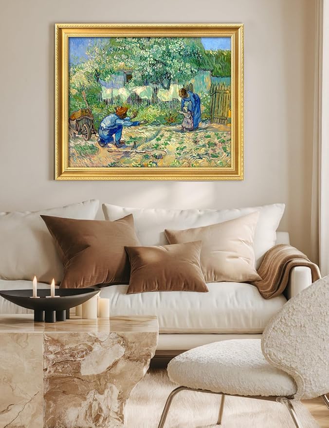 DECORARTS - Vincent van Gogh's First Steps (After Millet), Museum-Quality Giclee Canvas Print in Gold Solid Wood Frame, 34.75 x 28.75 in, Ready to Hang, Made in USA