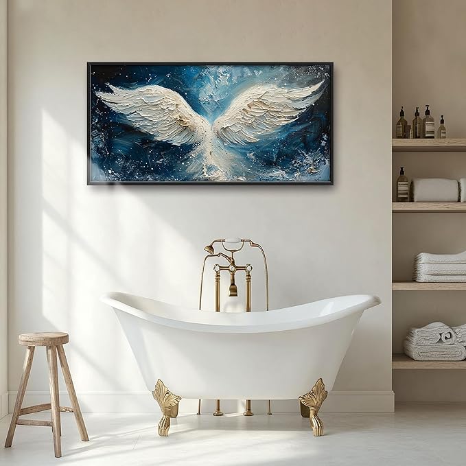 Angel Wings Large Wall Art for Living Room Framed, Angel Wall Decor Pictures, Christian Holy White Wing Canvas Print Painting, Aesthetic Artwork Bedroom Office Home Decor 60"x30"